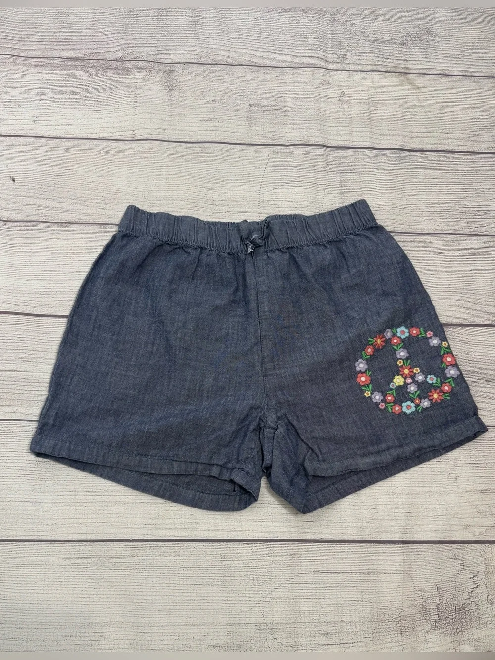 Gymboree Girls Chambray Shorts Floral Peace Sign summer style Size 12